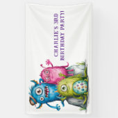 Whimsical Waterverf Monsters Kind verjaardagsfeest Spandoek (Verticaal)
