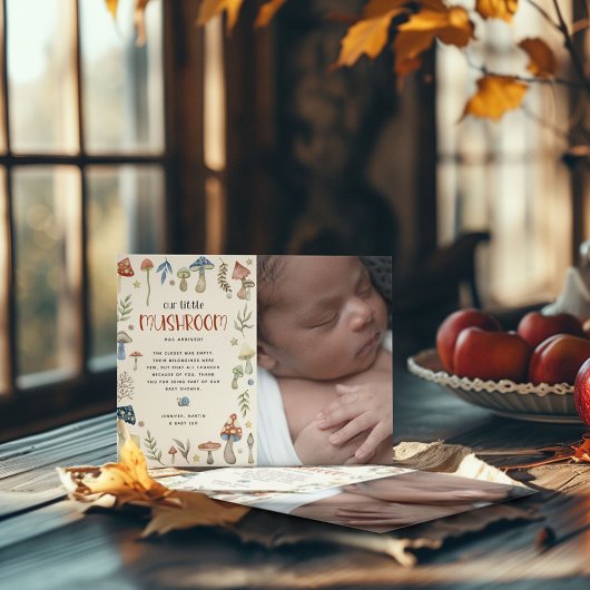 Whimsical Waterverf Mushroom Baby shower Bedankkaart