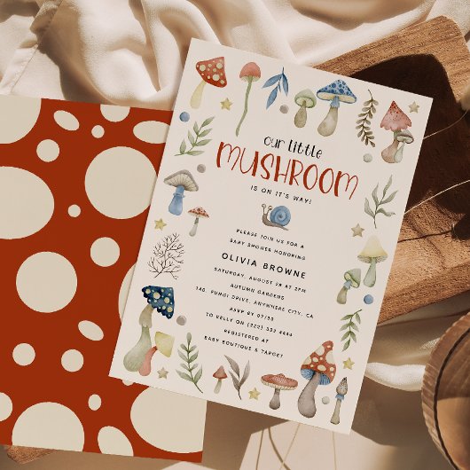 Whimsical Waterverf Mushroom Baby shower Kaart