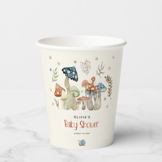 Whimsical Waterverf Mushroom Baby shower Papieren Bekers (Achterkant)