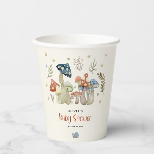Whimsical Waterverf Mushroom Baby shower Papieren Bekers (Voorkant)