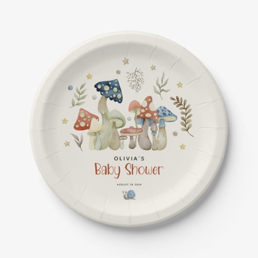 Whimsical Waterverf Mushroom Baby shower Papieren Bordje (Voorkant)