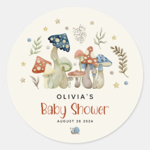 Whimsical Waterverf Mushroom Baby shower Ronde Sticker