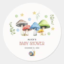 Whimsical Waterverf Mushroom Baby shower Ronde Sticker