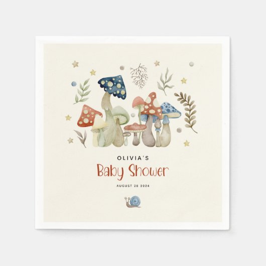 Whimsical Waterverf Mushroom Baby shower Servet (Voorkant)