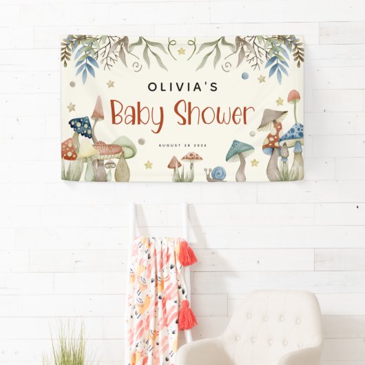 Whimsical Waterverf Mushroom Baby shower Spandoek (Insitu)