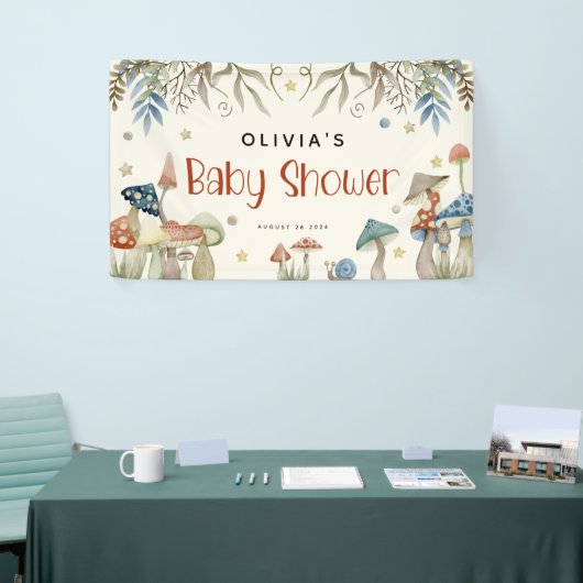 Whimsical Waterverf Mushroom Baby shower Spandoek (Beurs)