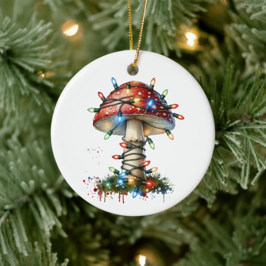 Whimsical Waterverf Mushroom Christmas Keramisch Ornament (Boom)