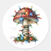 Whimsical Waterverf  Mushroom Christmas Ronde Sticker (Voorkant)