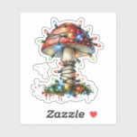 Whimsical Waterverf  Mushroom Christmas Sticker<br><div class="desc">Kerst stickers met een schattige grillige paddenstoel bedekt met kerstverlichting. Waterverf sprookjesachtige kerst.</div>