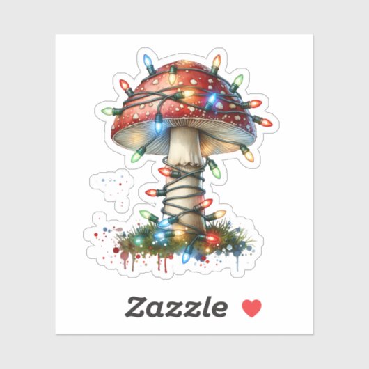 Whimsical Waterverf  Mushroom Christmas Sticker (Vel)