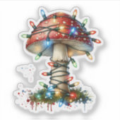 Whimsical Waterverf  Mushroom Christmas Sticker (Voorkant)