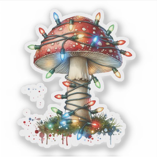 Whimsical Waterverf Mushroom Christmas Sticker (Voorkant)