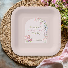 Whimsical Waterverf Mushroom Fairy Eerste Verjaard Papieren Bordje