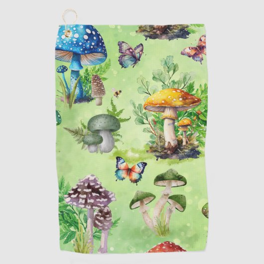 Whimsical Waterverf Mushroom Garden Golfhanddoek (Voorkant)