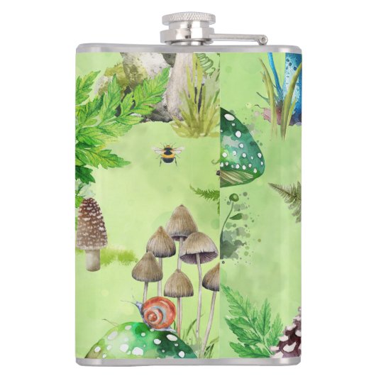 Whimsical Waterverf Mushroom Garden Heupfles (Achterkant)
