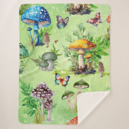 Whimsical Waterverf Mushroom Garden Sherpa Deken