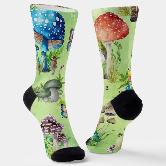 Whimsical Waterverf Mushroom Garden Sokken (Gebogen)