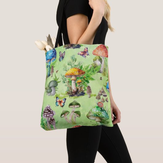 Whimsical Waterverf Mushroom Garden Tote Bag (Dichtbij)