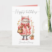 Whimsical Waterverf Oma Cat Happy Birthday Kaart (Voorkant)