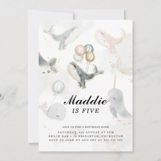 Whimsical Waterverf onder het Zee Whale Birthday Kaart (Voorkant)