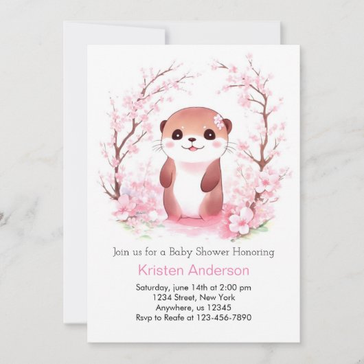 Whimsical Waterverf Otter Meisje Baby shower Kaart (Voorkant)