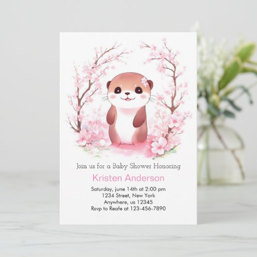 Whimsical Waterverf Otter Meisje Baby shower Kaart (Staand voorkant)