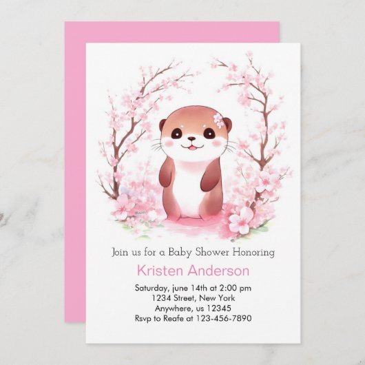 Whimsical Waterverf Otter Meisje Baby shower Kaart (Voorkant / Achterkant)