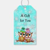 Whimsical Waterverf Owls and Snowflakes Kerstmis Cadeaulabel (Voorkant)