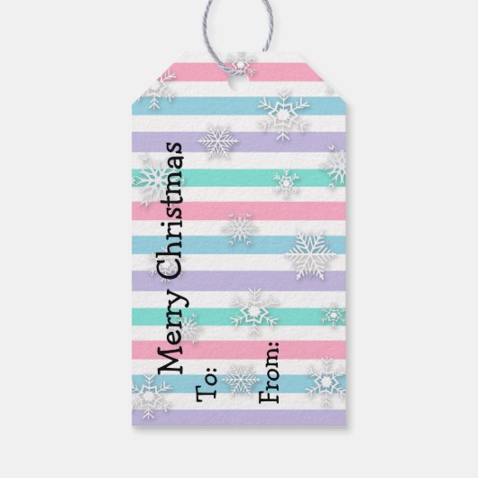 Whimsical Waterverf Owls and Snowflakes Kerstmis Cadeaulabel (Achterkant)