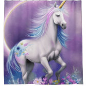 Whimsical Waterverf Paarse Fantasy Eenhoorn Custom Douchegordijn (Voorkant)