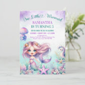 Whimsical waterverf paarse zeemeermin 5e verjaarda kaart (Staand voorkant)