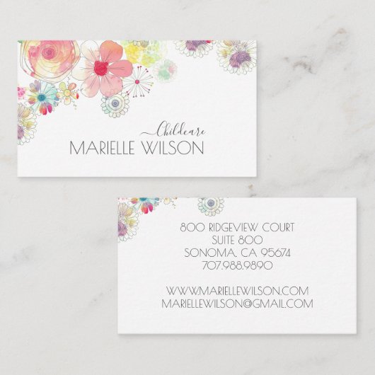 Whimsical Waterverf Painted Chilcare Visitekaartje (Voorkant / Achterkant)