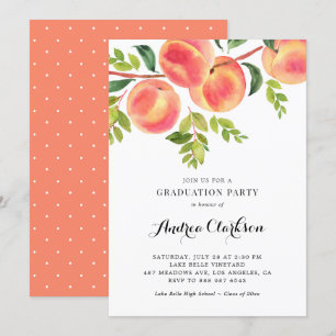 Whimsical Waterverf Peaches Graduparty Kaart