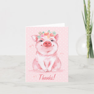 Whimsical Waterverf Pig Bedankkaart