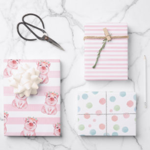 Whimsical Waterverf Pig Inpakpapier Vel