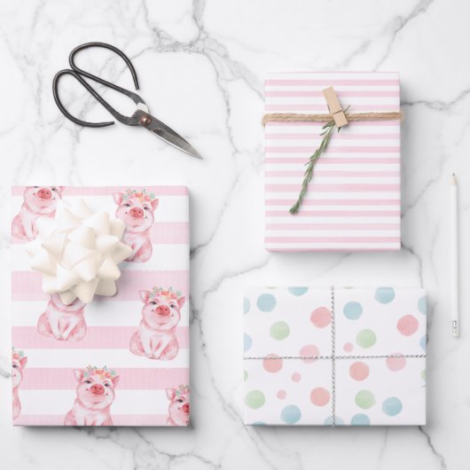 Whimsical Waterverf Pig Inpakpapier Vel (Voorkant)