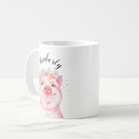 Whimsical Waterverf Pig Koffiemok (Voorkant links)