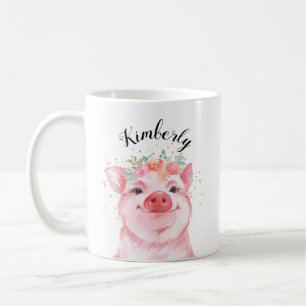 Whimsical Waterverf Pig Koffiemok