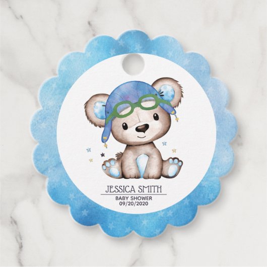 Whimsical Waterverf Pilot Teddy Bear Bedankjes Labels (Voorkant)