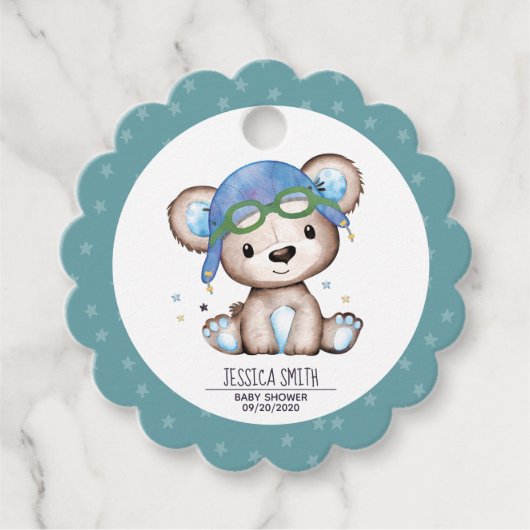 Whimsical Waterverf Pilot Teddy Bear Bedankjes Labels (Voorkant)