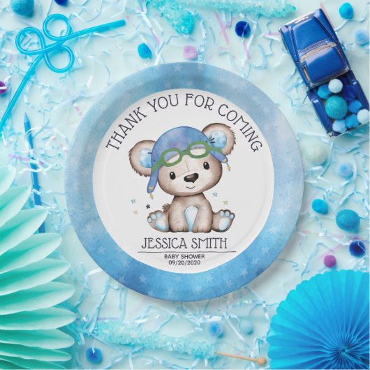 Whimsical Waterverf Pilot Teddy Bear Papieren Bordje (Feest)