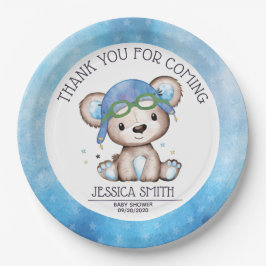 Whimsical Waterverf Pilot Teddy Bear Papieren Bordje