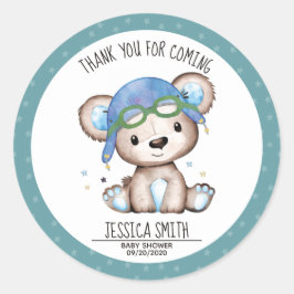 Whimsical Waterverf Pilot Teddy Bear Ronde Sticker