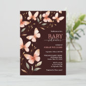 Whimsical Waterverf Pink Butterfly Baby shower Kaart (Staand voorkant)