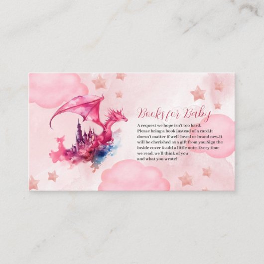 Whimsical Waterverf Pink Dragon Books voor Baby Informatiekaartje (Voorkant)