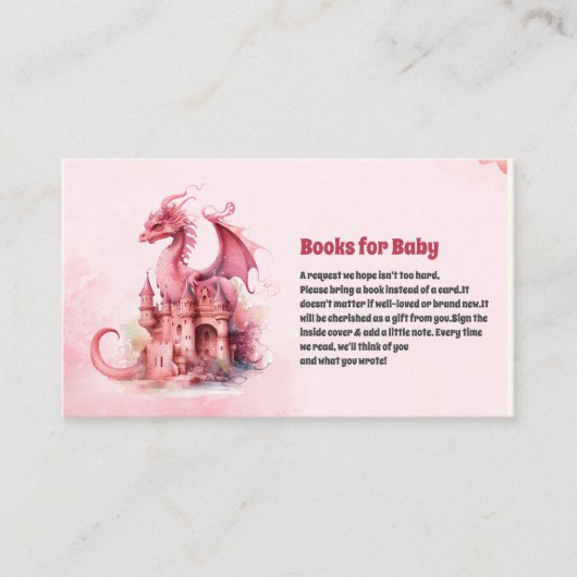 Whimsical Waterverf Pink Dragon Books voor Baby Informatiekaartje (Voorkant)