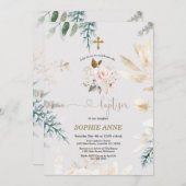 Whimsical Waterverf Pink Floral Gold Baptisme Kaart (Voorkant / Achterkant)