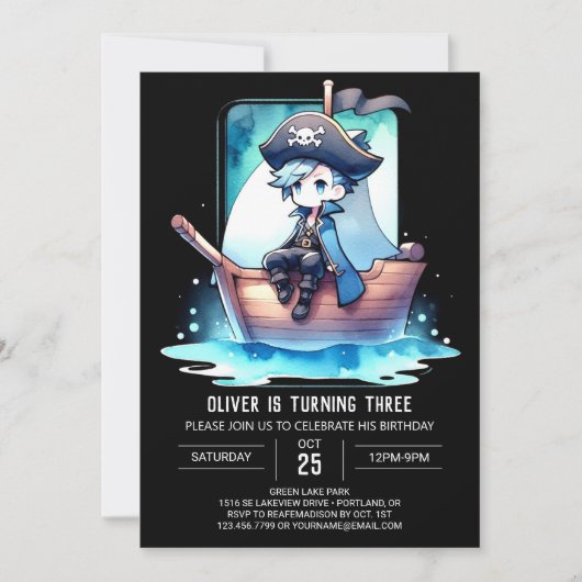 Whimsical Waterverf Pirate Birthday Kaart (Voorkant)