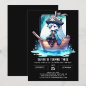 Whimsical Waterverf Pirate Birthday Kaart (Voorkant / Achterkant)